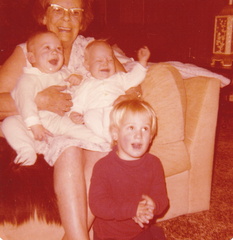 Pierce, Ella with her grandchild, Nicole (mom Shirley Lurz) and great-grandchildren Derek and Duane (Bob's sons) 1976