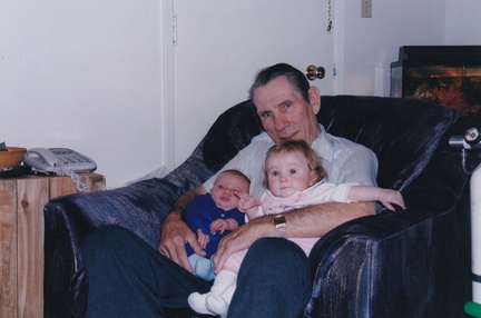 Pierce, Ken with great-grandchildren, Logan (Duane's son) and Breanna (Derek's daughter) 2002